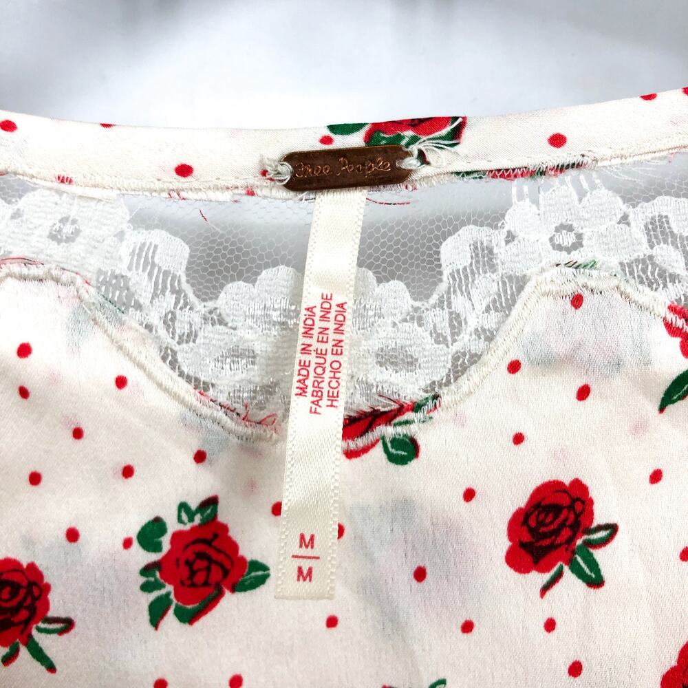 FREE PEOPLE Women's Field of Roses Top Medium Cream Red Long Sleeve NWOT - Picture 11 of 13